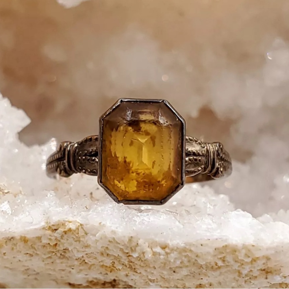 1880's ANTIQUE 10KT YELLOW GOLD CITRINE SOLITAIRE RING SIZE 5 - Picture 4 of 6